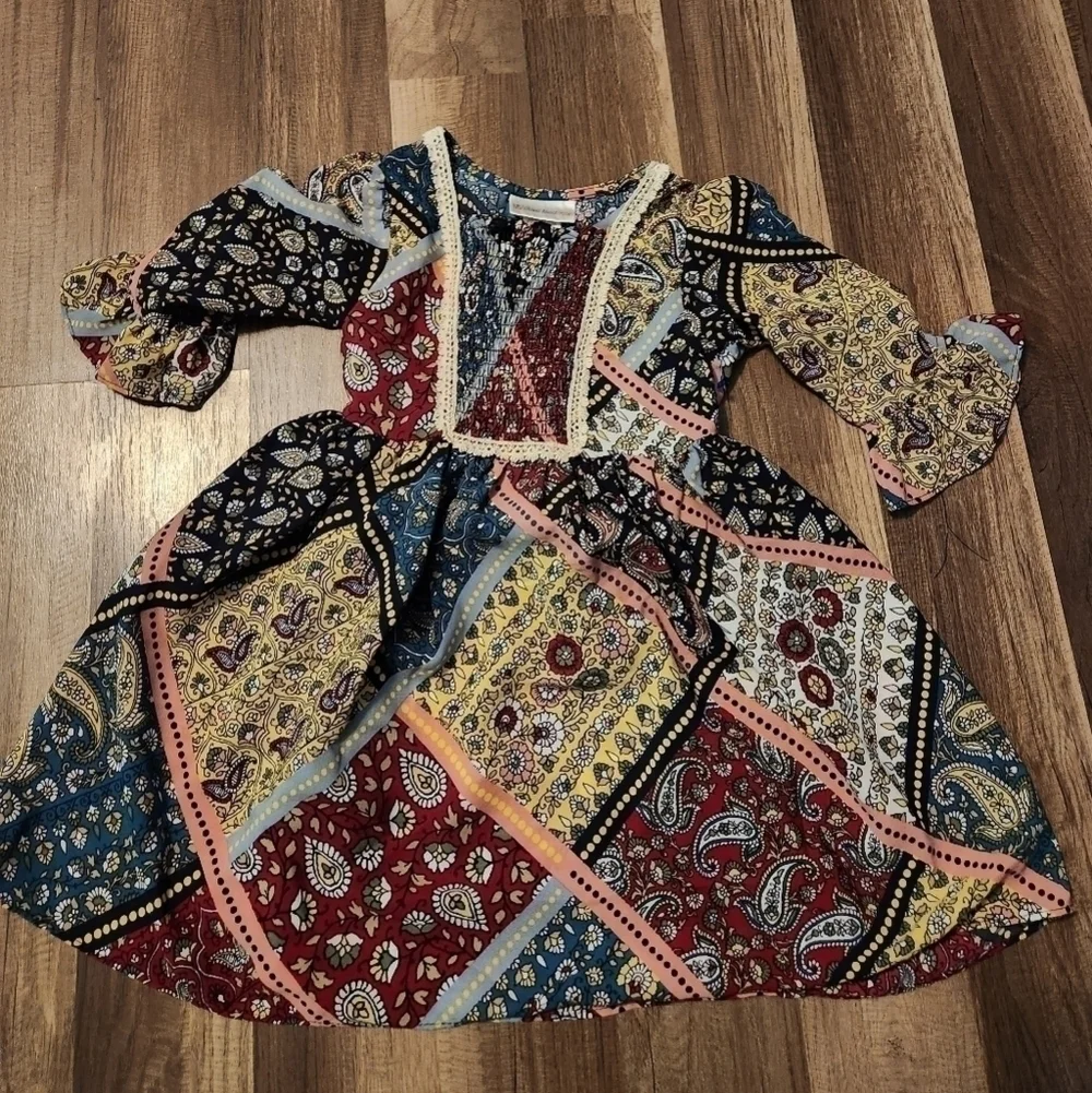 Sweet Heart Rose Patch Work Paisley Pattern Long Sleeve Dress size 4 FALL